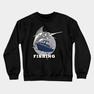 marlin fishing and boat white Crewneck Sweatshirt